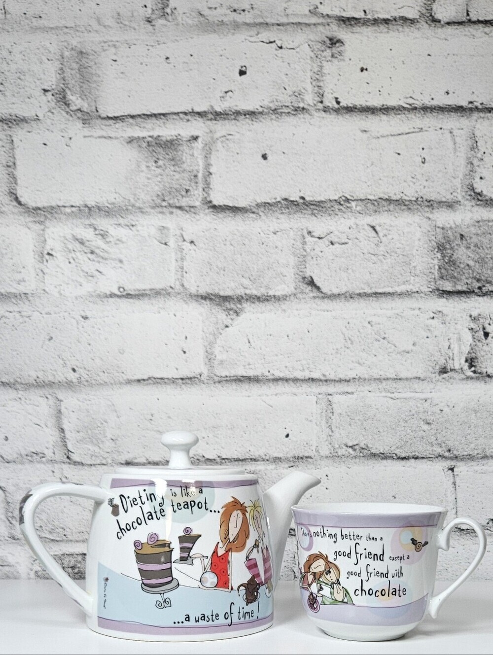 Dot to Spot Chocolate Friends Teapot & Tea Cup Set Ceramic Gift Set
